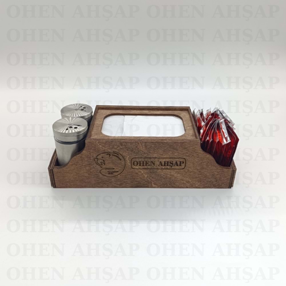 AHŞAP DİSPENSER PEÇETELİKLİ TEK PARÇA 4 BÖLMELİ MENAJ TAKIMI MODEL 1
