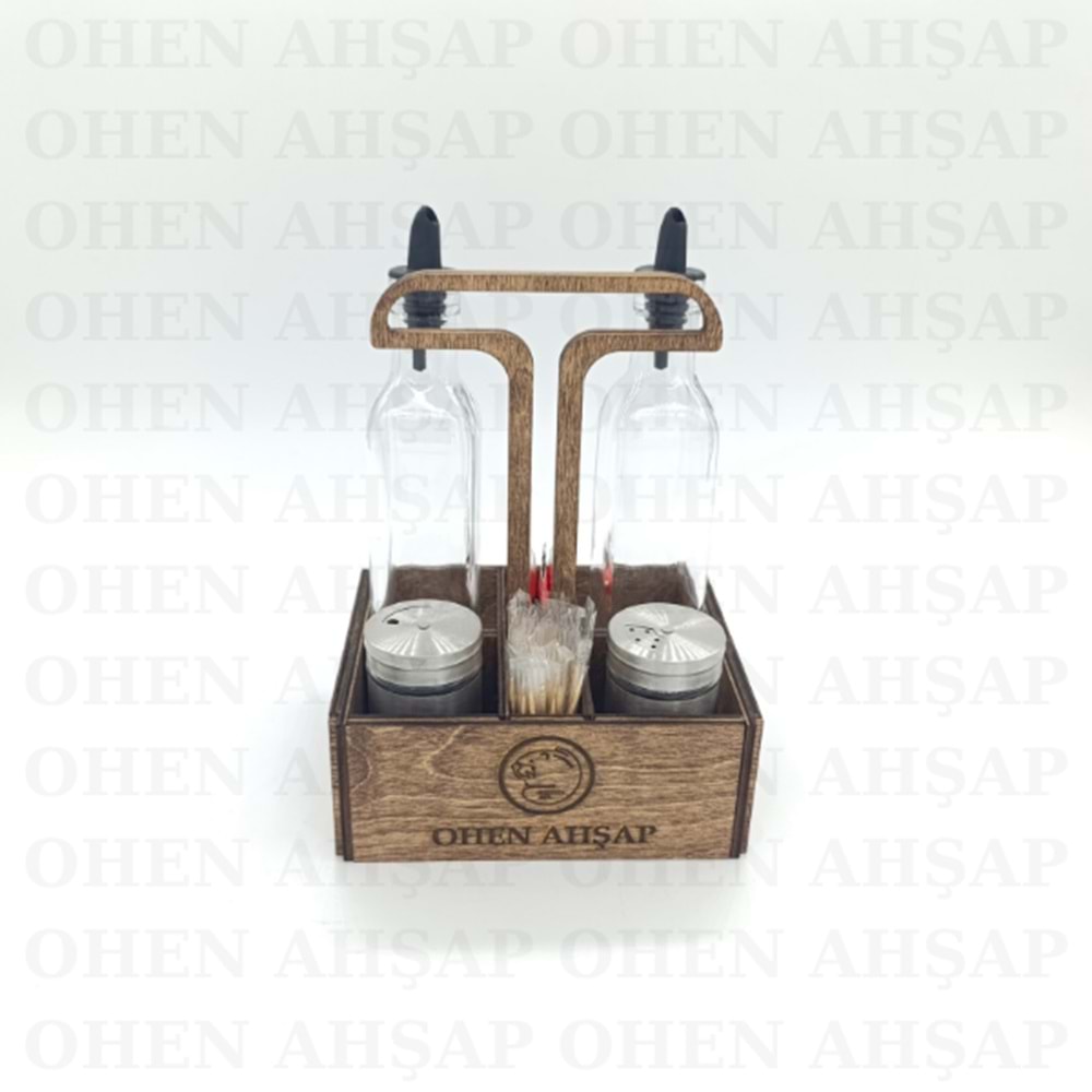 AHŞAP 6 BÖLMELİ KULPLU BAHARATLIK SOSLUK YAĞDANLIK MODEL 1