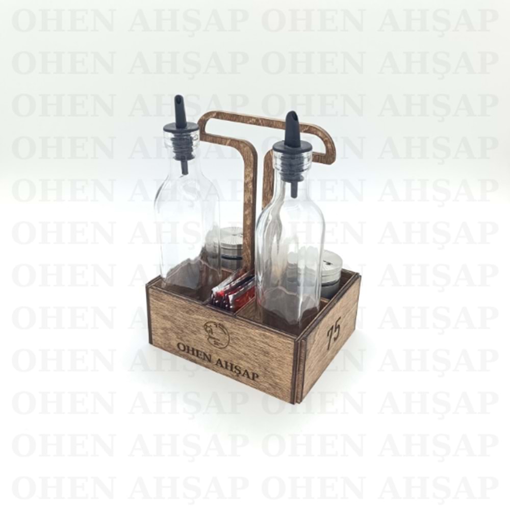 AHŞAP 6 BÖLMELİ KULPLU BAHARATLIK SOSLUK YAĞDANLIK MODEL 1