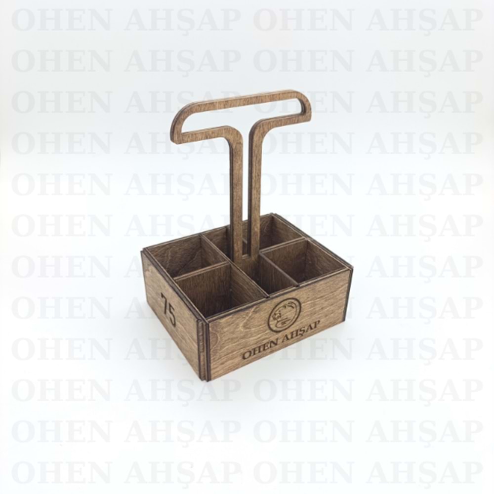 AHŞAP 6 BÖLMELİ KULPLU BAHARATLIK SOSLUK YAĞDANLIK MODEL 1