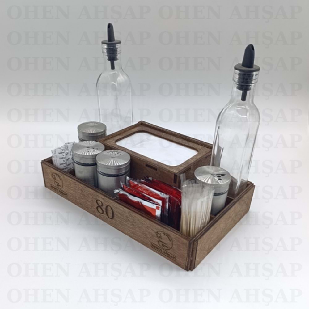 AHŞAP DİSPENSER PEÇETELİKLİ 7 BÖLMELİ MENAJ TAKIMI MODEL 1