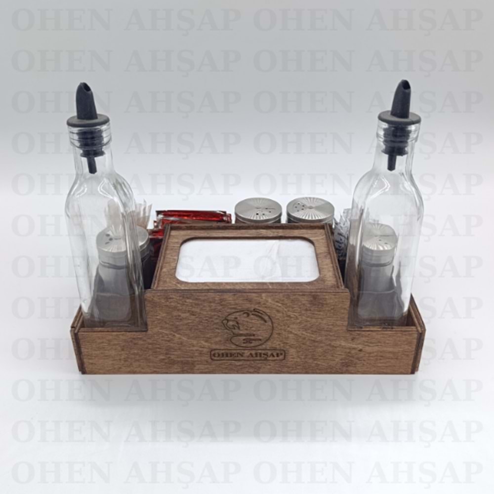 AHŞAP DİSPENSER PEÇETELİKLİ 7 BÖLMELİ MENAJ TAKIMI MODEL 1