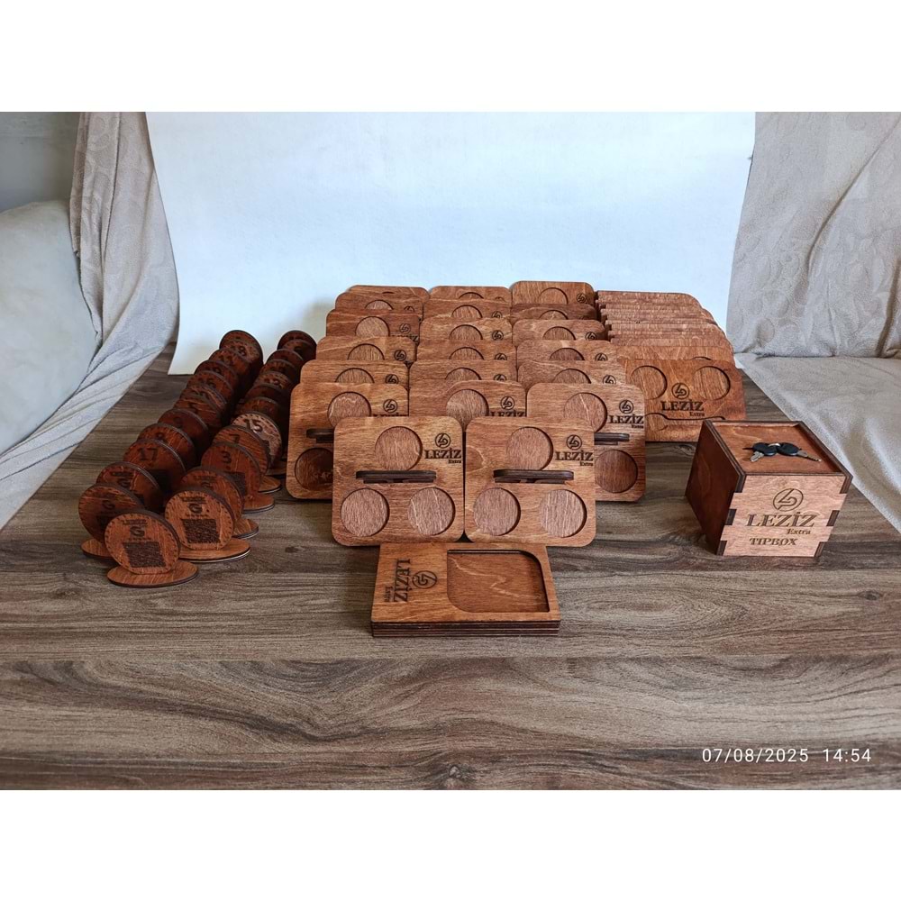 AHŞAP ÇAY KAHVE SUNUMLUK SETİ - MASA NUMARASI - QR MENÜ REFERANS 22