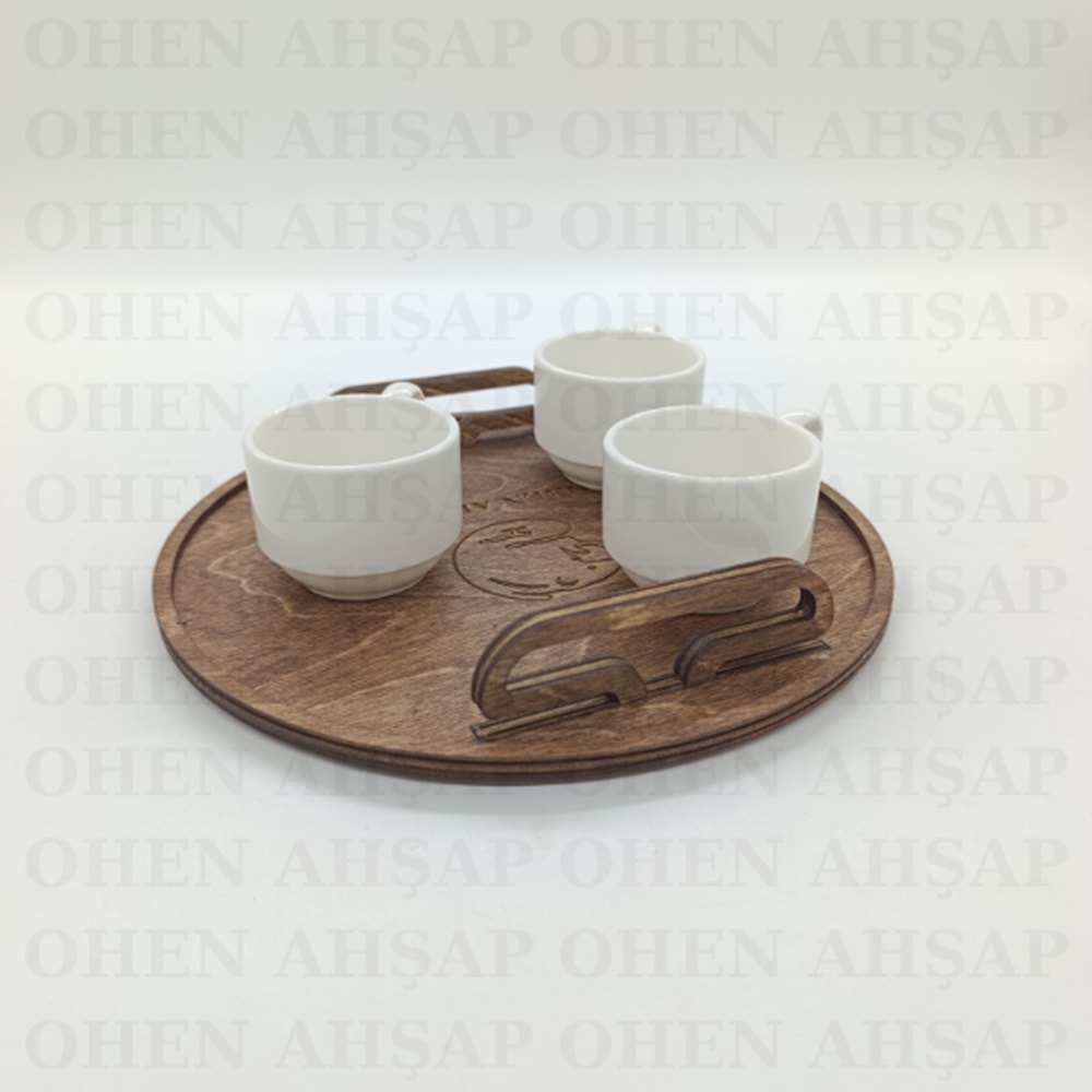 AHŞAP ÇAY KAHVE SUNUM TEPSİSİ MODEL 2